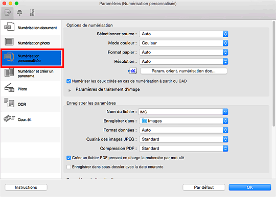figure : boîte de dialogue Paramètres